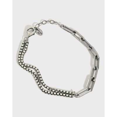 [COD] 018 Korean version of silver bracelet retro old double-layer box chain personality all-match ornaments