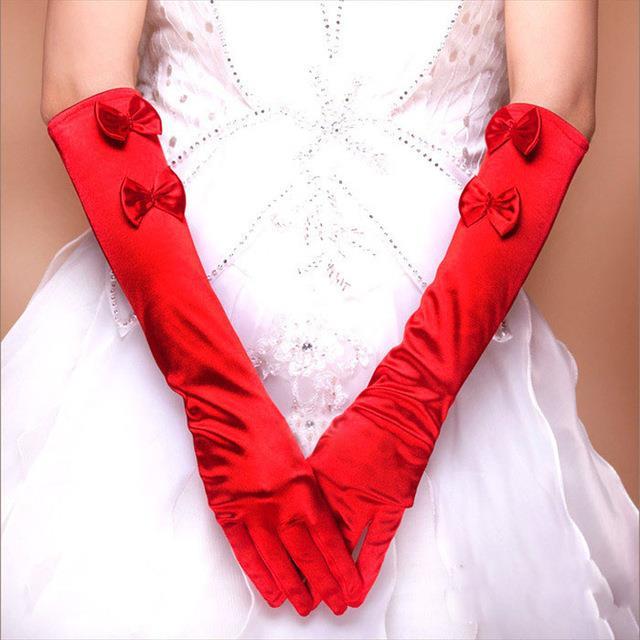 bridal-gloves-finger-double-bow-beaded-mid-length-satin-satin-wedding-dress-red-white-beige-black-sleeves-wedding-gloves