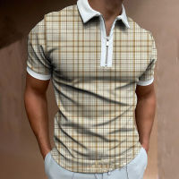 New Mens Polo Shirt Zipper Checkered Loose Oversize Short Sleeve Summer Cool Shirt Streetwear Fashion Male Polo Shirt Men Tops