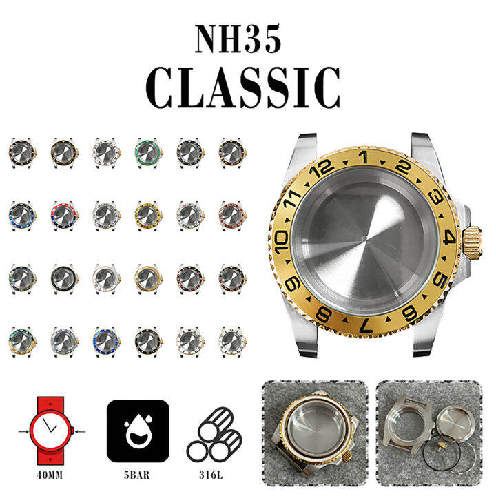 40MM Watch Case Stainless Steel Gold Case Sapphire Glass Replacement