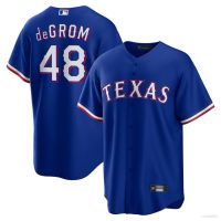 ชุดเบสบอล MLB สำหรับผู้ชาย เสื้อผ้าผู้ชาย เสื้อบอล2023 New High Quality Jay 2023 MLB Texas Rangers Jacob deGrom Away Button-Down Jersey Baseball Cardigan Tshirts Sports Tops Plus Size