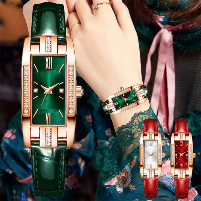 สุภาพสตรีดูใหม่เพชรขนาดเล็กสีเขียวนาฬิกาเข็มขัดโรมันสแควร์แบบ Dial สุภาพสตรีนาฬิกาควอตซ์จุด