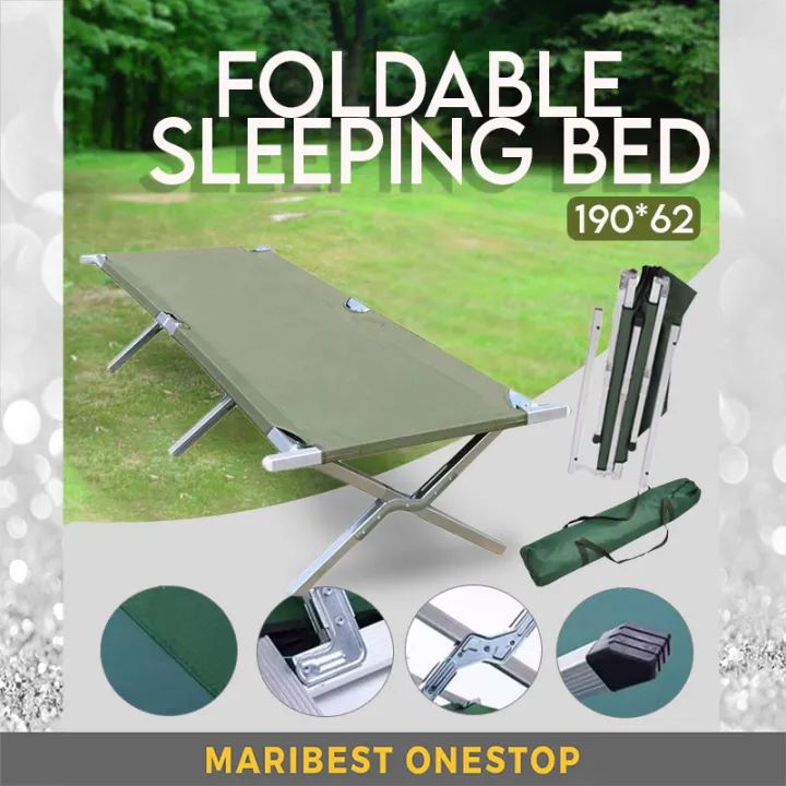 Green Foldable Camping Bed Folding Sleeping Camping Bed Oxford Canvas