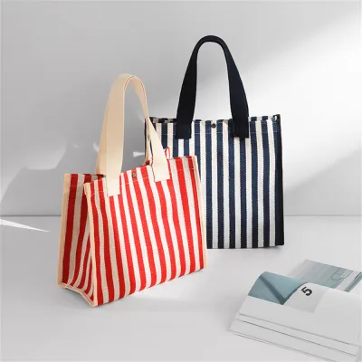Mall Square Crossbody Bags Casual Tote Bags Womens Shoulder Bags Fashion Striped Handbags Canvas Casual Handbags