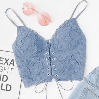 Women Lace Camisole Thin Straps Crop Top Tank Sexy Bandage Corsets Floral Slim Push Up s Soft Solid Color Bustier for Ladies