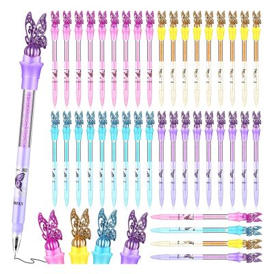 Butterfly Gel Ink Pen 3D Butterfly Crystal Diamond Pen Creative Ink Pen 0.5mm Black Ink, 4 Colors