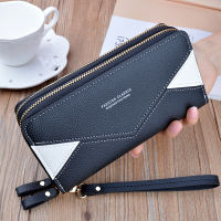 Women Envelope Long Patchwork Double Zipper Wallet Female Pu Leather Coin Purses Multifunction Card Holder Clutch Bag Money Clip