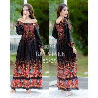 Hot Sale Maxi dress bigsize แมกซี่เดรสลายชบากางร่มใส่ได้สองแบบ แขนยาวคอปาดใส่ยางดึงสม้อคใส่ได้สองแบบ ราคาถูก ร่ม ร่มสนาม ร่มกันฝน ร่มใส