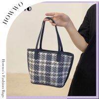 Howwo 2023 New Womens Bags Fashion Houndstooth Basket Handbag