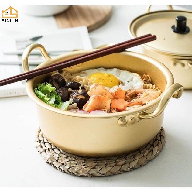 Ramen Pot, Korean Ramen Cooking Pot with Lid Aluminum Stockpot Instant  Noodles Pot Korean Ramyun Noodle Pot with Heatproof Double Handle Fast  Heating