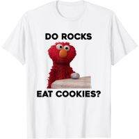 ผ้าฝ้ายแท้เสื้อยืดแขนสั้น พิมพ์ลาย Sesame Street Elmo Do Rocks Eat Cookies แฟชั่นสําหรับผู้ชาย และผู้หญิงS-4XL  MTEJ