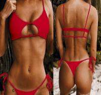 2023 Summer Women Solid Color Padded Sexy Micro Bikinis Womens Lace Up Low Waist Thongs Beach Wewar Swimsuit