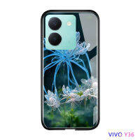 Volans ปลอกฝาหลังกระจกเทมเปอร์เคสมันวาวกันกระแทกดีไซน์ซีรีย์ดอกไม้สำหรับ Vivo Y36ขนาด5ก.