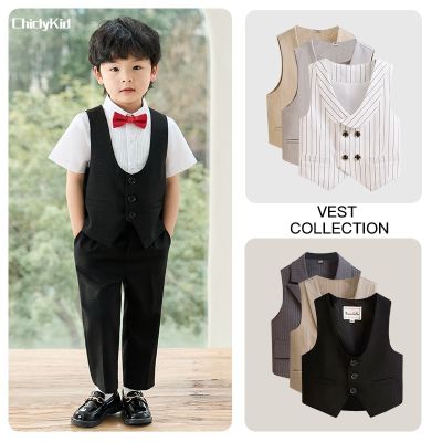 Children Solid Waistcoat Wedding Clothes Boys Double Breasted Vest Formal Dress Suits Kids Striped Top Baby Toddler Party Jacket