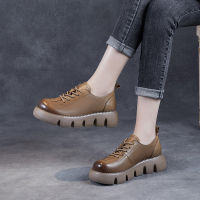 Spot parcel post2023 New Genuine Leather Japanese Single Shoes Womens Lace-up Loafers Gear Platform Contrast Color and Versatile Fashion Platform Shoes Women