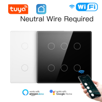 E Life Smart Store Tuya WiFi Smart Switch 10A AC 110-220V 4x4 Touch Screen Panel 4Gang/6Gang Light Switch 800W/Gang Smart Life APP Control Neutral Wire Required Touch Switch Wall Panel DIY Relay Module Timer