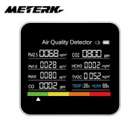 Meterk 9 In 1หน้าจอที่มีคุณภาพอากาศ CO2เมตรตัวตรวจจับคาร์บอนไดออกไซด์ CO2ร่วม TVOC HCHO PM2.5 PM1.0 PM10ตรวจจับความชื้นอุณหภูมิสำหรับสำนักงานบ้านรถ