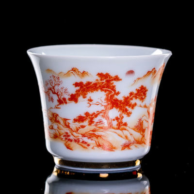 50มิลลิลิตรมือวาดภูมิทัศน์ศิลปะชามชาจีนเซรามิกถ้วยน้ำชาที่ทำด้วยมือถ้วยชาผูกเจ้าแม่กวนอิม Puer โทชุดน้ำชาอุปกรณ์เสริม