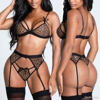 【CC】◕  Size Leopard Set Thong With Garter Collar Sleepwear female lingerie