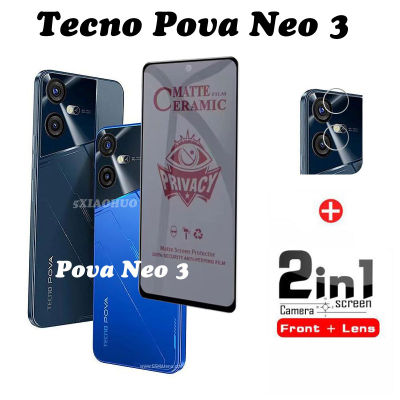 2in1ฟิล์มฟิล์มกระจก iPhone X พร้อม Privacy ป้องกันคนแอบมอง Tecno Pova Neo 3ฟิล์มเซรามิกและฟิล์มด้านหลัง Tecno Pova Neo 3ฟิล์มปกป้องหน้าจอ + ฟิล์มเลนส์