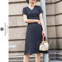 Cherrys Korean Women Red V-neck R High Waist Chiffon Polka Dot Dress Midi Dress