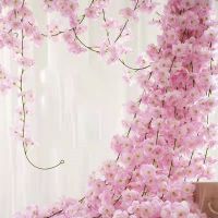 【hot】✥๑❦  2.2m artificial cherry blossom flower rattan wedding wreath ivy decoration fake silk vine party arch home