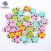 50Pcs Owl Random Mixed 2 Holes Pattern Cartoons Cat Animals Wood Sewing Buttons Scrapbooking 19x25mm Haberdashery