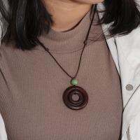 QianXing Shop 1 Pcs Fashion Creative Dreams Simple Double-circle Pendant Brown Rope Chain Handmade Resin Wood Necklace