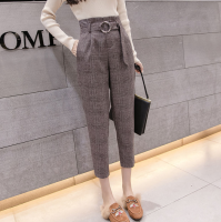 GanGdun【READY STOCK】High Waist Pants Women Cropped Pants Lattice Korean Style 2021 New