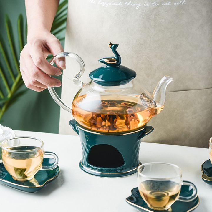 hot-premium-green-golden-glass-swan-teapot-with-strainer-and-holder-services-teaware-set-cup-and-saucer-water-flower-kettle