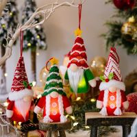 Christmas Lights Stars Striped Hat Knitted Doll Xmas Pendant Noel Faceless Santa Claus Christmas Tree Hanging Pendants Navidad