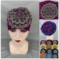 【YF】 12pcs laest Elegant Turban Hat with Stones Embroider Women Ready Cap Headwear Casual India Bonnet 1 Dozen