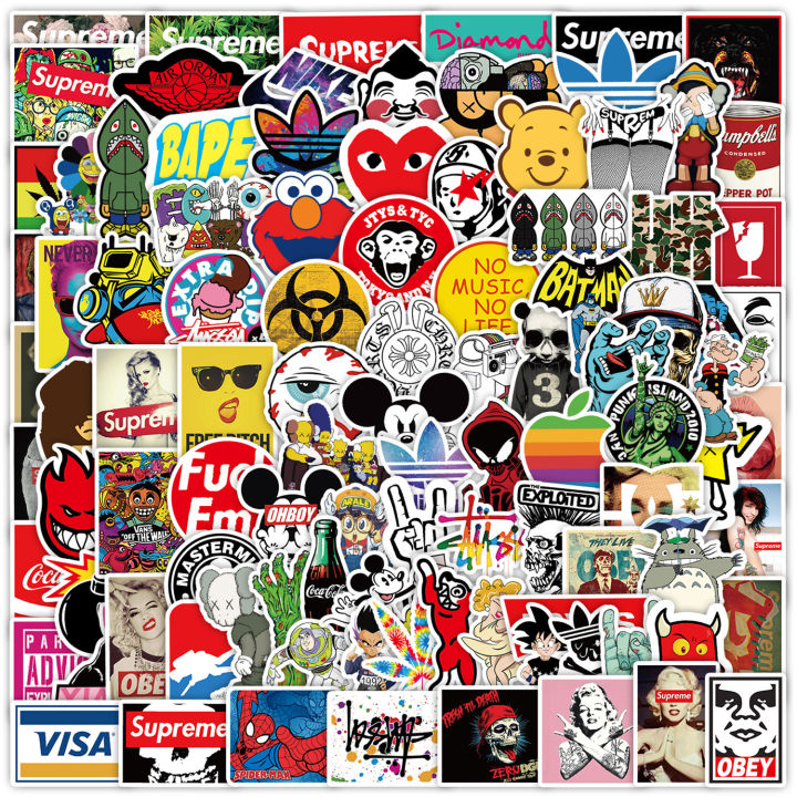 100pcs Trendy Brands Logo Graffiti Waterproof Removable sticker set ...