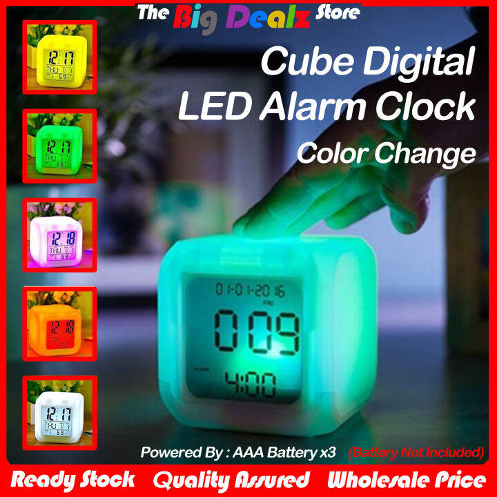 Mini Cube Clock, Digital LED Clock,7 Color Change Digital Alarm LED