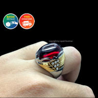 Conjoined Ring Red Stone Men Ring Titanium Crown Model