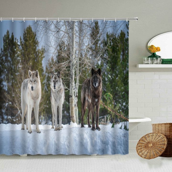snow-leopard-printed-shower-curtain-tiger-wolf-wild-animal-winter-natural-landscape-bathroom-decor-with-hook-waterproof-screen