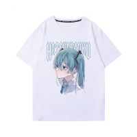 Hatsune Miku เสื้อยืดอะนิเมะพิมพ์สองมิติแขนสั้นผ้าฝ้ายน่ารักสไตล์แฟนคู่