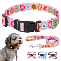 Nylon Cute Puppy Dog Collar Leash Set Adjustable Flower Cat Collars Walking Leashes For Small Medium Pets XS S M Leashes