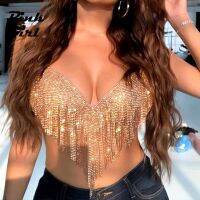 Sexy Metal Tassel Mini Halter Top Women Fashion Streetwear Outfits Lovers Gift Bra Carnival Party Flash Rhinestone Camisole 2022