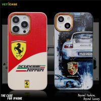 รถหรู Porsche Ferrari Electroplate หนัง TPU 3 In 1เคสโทรศัพท์สำหรับ Apple iPhone 14 13 12 11 Pro Max Soft ซิลิโคน Anti-Drop ป้องกันฝาหลังโทรศัพท์มือถือกรณีสีฟ้าสีแดงสีขาว