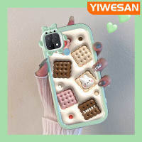 YIWESAN เคสสำหรับ OPPO A15 A15s A35 4G เคสลายการ์ตูน3D ช็อคโกแลตน่ารักกระต่ายแบบนิ่มสุดน่ารักสีสันสดใสใหม่เคสโทรศัพท์กันกระแทกเคสป้องกันซิลิโคนลายเลนส์กล้องถ่ายรูปมอนสเตอร์น้อยสุดสร้างสรรค์