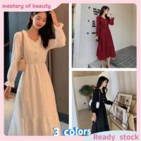 ▫▤✖ Dress Women Long Sleeve Elegant Solid Color White skirt long sleeve dress womens waist shows thin temperament medium l