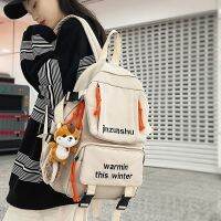 【CW】 Letter Embroidery Women Backpack Trendy Girl Waterproof Nylon Travel Bag Female Kawaii College Schoolbag Laptop Backpacks