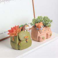 Cute Flower Pots Unique Flower Pots Animals on the Backpacks Decorative Resin Flower Pot with Drainage Holes Indoor Planters for Balconies Windowsills Bookshelves Desks bearable