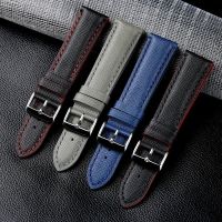 Suitable For Cross grain cowhide strap 18 20 22mm black blue gray leather soft and wear-resistant suitable for military watch men