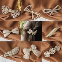 12 Styles Rhinestone Alloy Hairpin Side Bangs Clip Pearl Bow Feather Spring Clip Womens Korean Bowknot Top Clip Hair Accessories