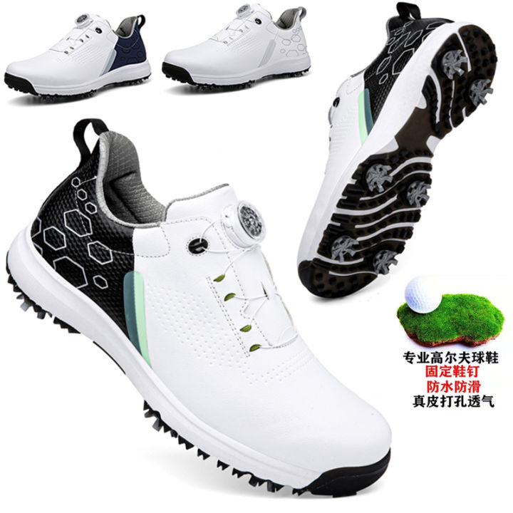 huachuang-รองเท้ากอล์ฟสำหรับผู้ชายและผู้หญิง-รองเท้ามีกระดุมหัวเข็มขัดระบายอากาศรองเท้ากอล์ฟกันน้ำกันลื่นและทนทานต่อการฉีกขาดรองเท้าผ้าใบออกกำลังกายสำหรับผู้ชายมีเดือยรองเท้ากอล์ฟรองเท้าสำหรับการแข่งข