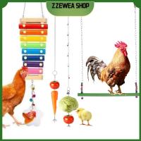 ZZEWEA SHOP ไก่ตัวเมีย4ชิ้นชิงช้าที่ให้อาหารแบบแขวนไก่ของเล่นไม้เสียบผักที่แขวนผลไม้นกระนาดแกว่งบันได