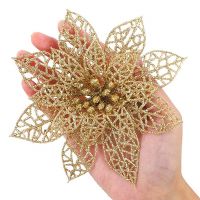 Fashion 10Pcs Plastic Hollow Glitter Beautiful Christmas Hollow Flowers Party Xmas Tree Decorations Ornaments 15cm 8Z HH186