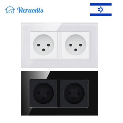 IL Israel Wall 2 Gang Double Outlet Electricity Power Socket Switch Crystal Glass Panel 16A 250V Plug 3pins For Israel Home